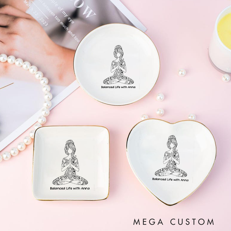 Personalized Ring Dishes with Elegant Yoga and Mandala Design Perfect Gift for Jewelry Storage, Home Décor or Unique Gift for Yoga Lover