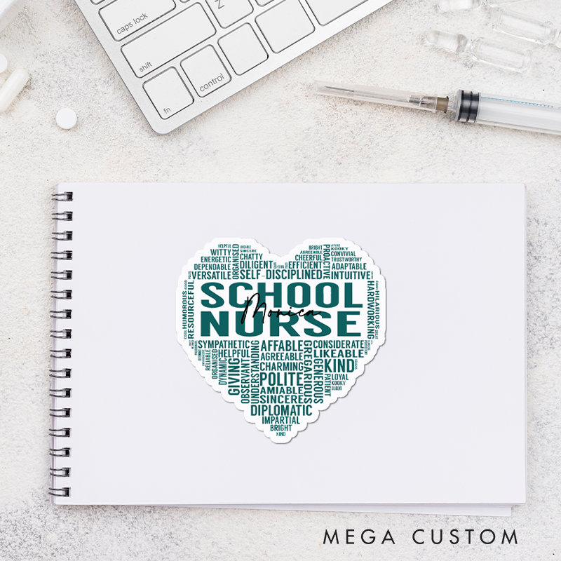 Personalized Nurse Stickers School Nurse Word Cloud Heart Sticker Funny Nurse Sticker Vinyl Die Cut Sticker