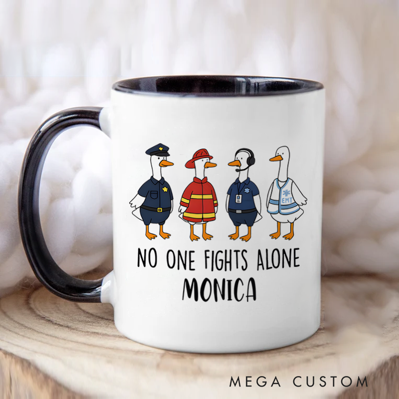 Personalized Firefighter Mugs No One Fights Alone Design Coffee Mug Gift