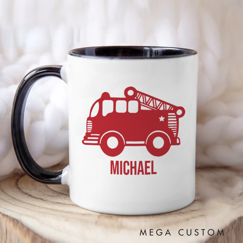 Personalized Firefighter Mugs Red Fire Truck Design Coffee Mug Gift