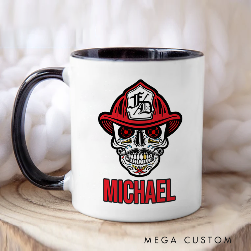 Personalized Firefighter Mugs Fierce Firefighter Skull Design Coffee Mug Gift