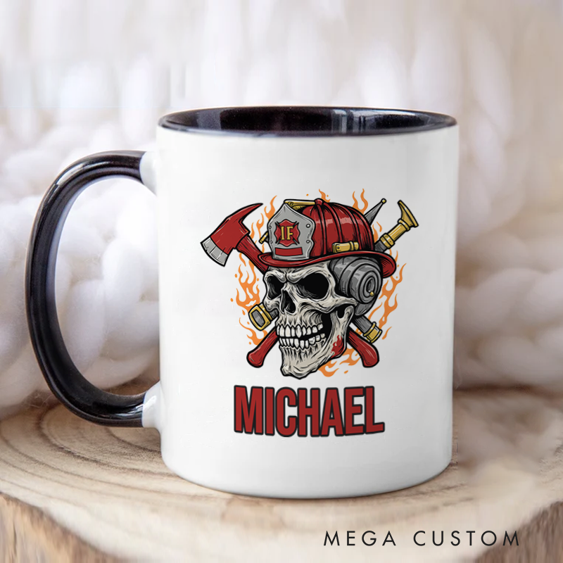 Personalized Firefighter Mugs Fierce Firefighter Skull Design Coffee Mug Gift