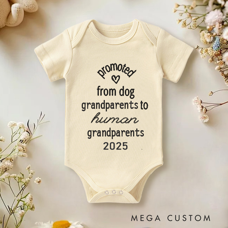 Personalized Promoted from Dog Grandparents to Human Grandparents Funny Baby Gift Baby Onesie  