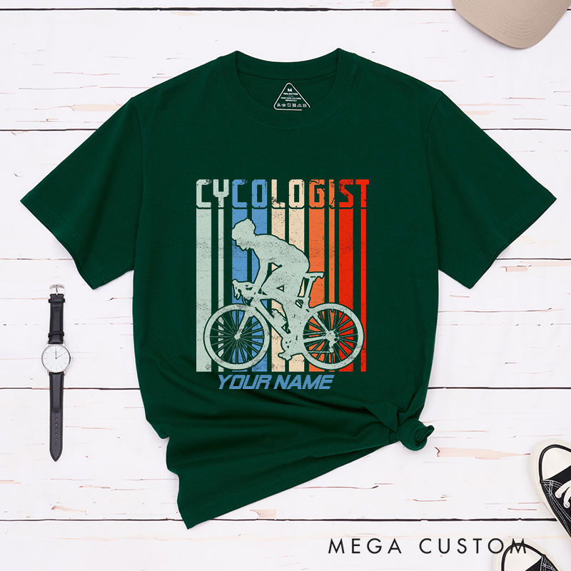 Personalized Cyclologist T-Shirt with Bold Vertical Stripes for Outdoor Adventures Riding Cycling Biking Enthusiasts