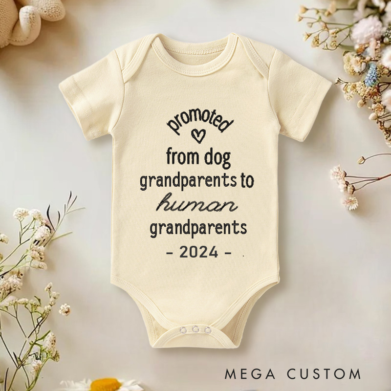 Personalized Promoted from Dog Grandparents to Human Grandparents Cute Baby Onesie