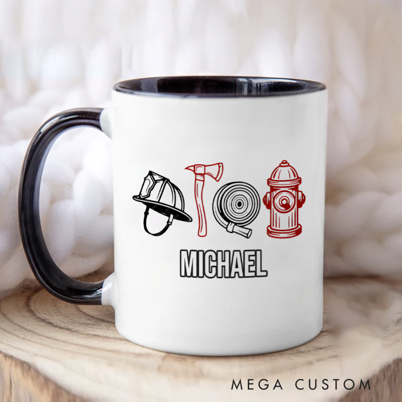 Personalized Firefighter Mugs Firefighter Essentials Line Art Design Coffee Mug Gift