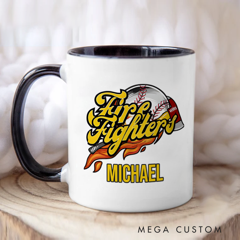 Personalized Firefighter Mugs Firefighters Baseball Themed Design Coffee Mug Gift