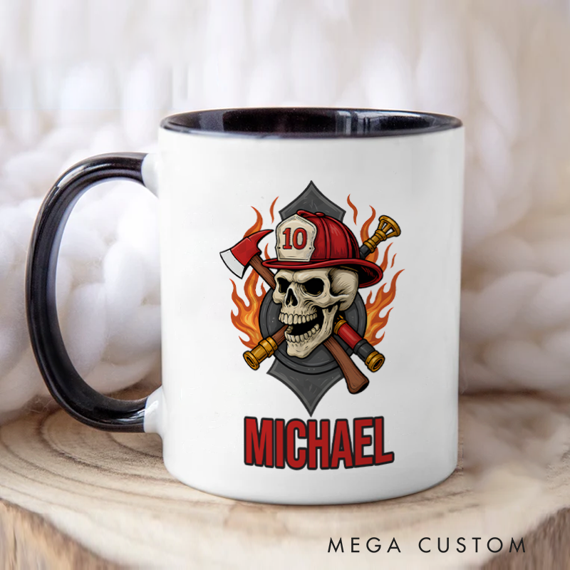 Personalized Firefighter Mugs Firefighter Skull Emblem Design Coffee Mug Gift