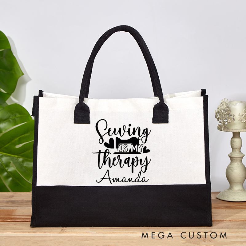Personalized Sewing Is My Therapy Tote Bag Sewing Bag Sewing Lover Bag Seamstress Bag Seamstress Bag Floral Sewing Machine Bag