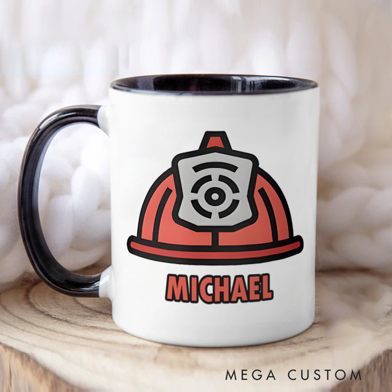 Personalized Firefighter Mugs Minimalist Firefighter Helmet Design Coffee Mug Gift