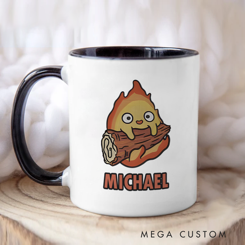 Personalized Firefighter Mugs Cute Flame with Log Character Design Coffee Mug Gift