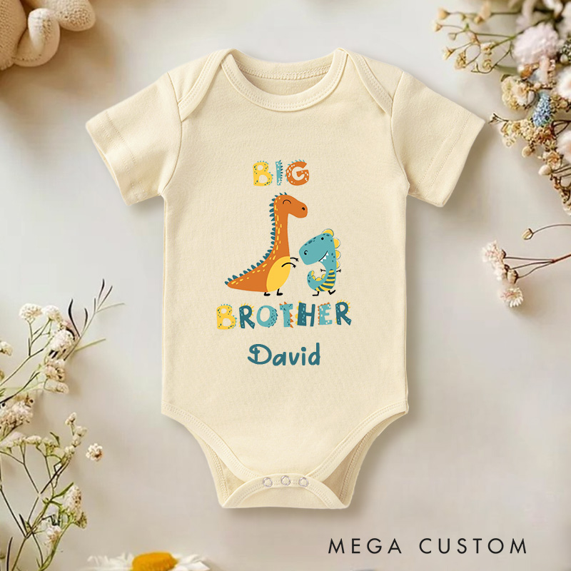 Personalized Brother Dinosaur Themed Design for Adorable Sibling Love Baby Onesie