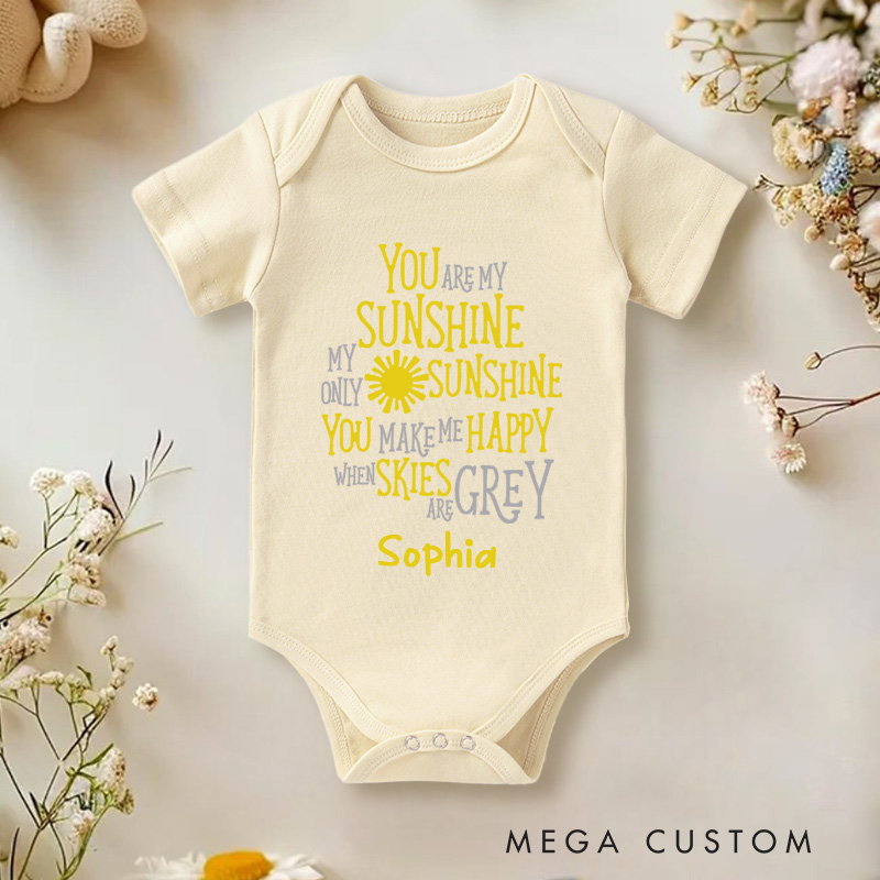 Personalized You Are My Sunshine Sweet and Cheerful Sunshine Inspired Baby Onesie