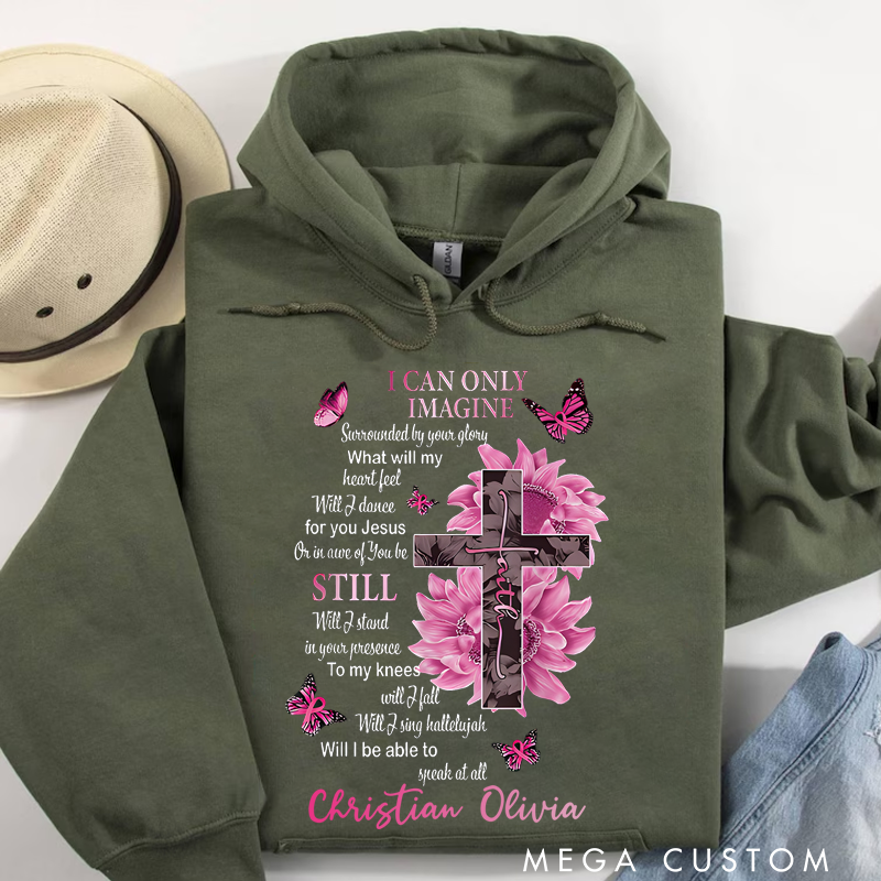 Personalized Classic Hoodies I Can Only Imagine Beautiful Cross and Flowers Graphic Hoodie