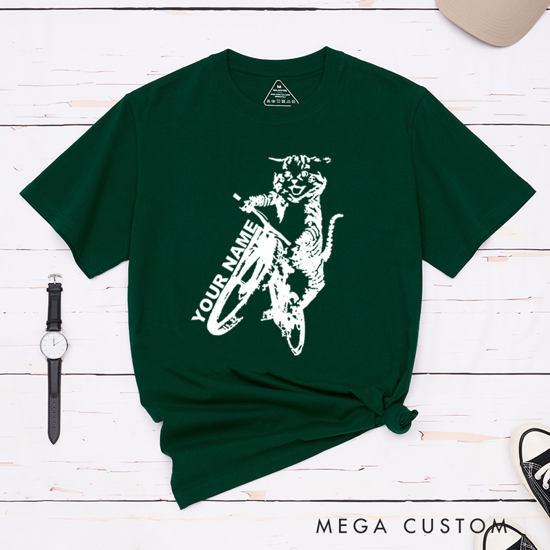 Personalized Cat Cyclist T-Shirt for Outdoor Adventures Riding Cycling Biking Enthusiasts