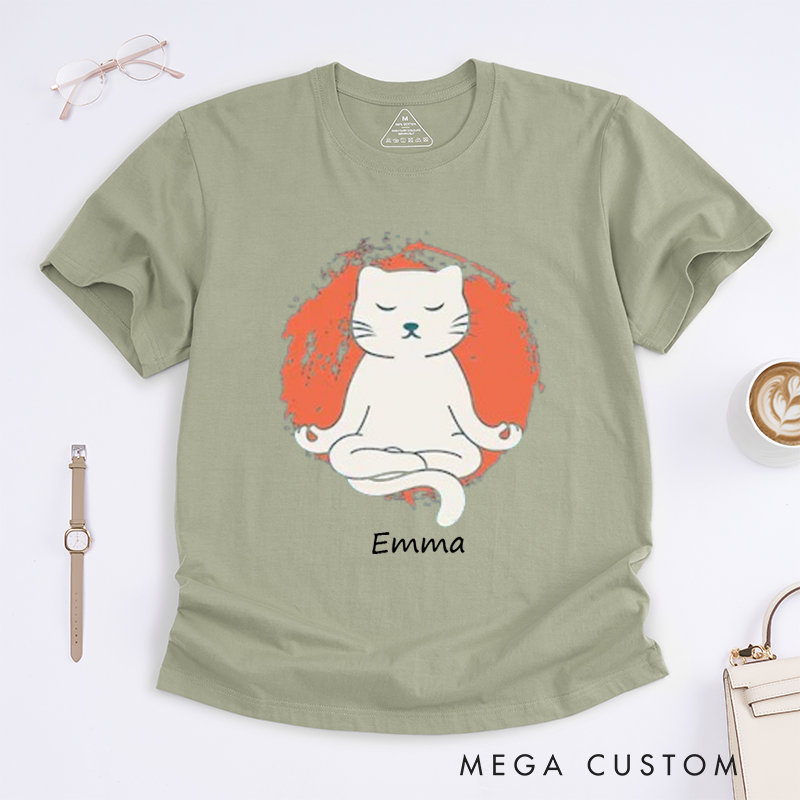 Personalized Funny Yoga Cat T-Shirt Cat Meditation T-Shirt Cute Cat Yoga T-Shirt for Cat Lovers Fun Yoga Gift