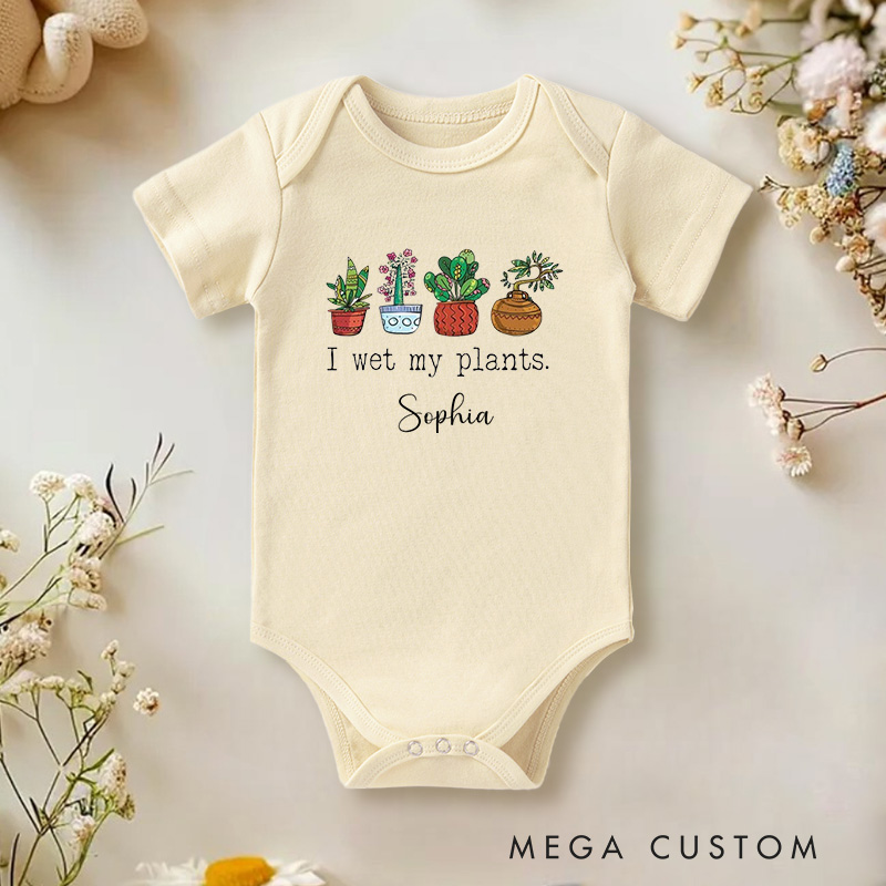 Personalized I Wet My Plants Funny and Whimsical Gardening Baby Onesie