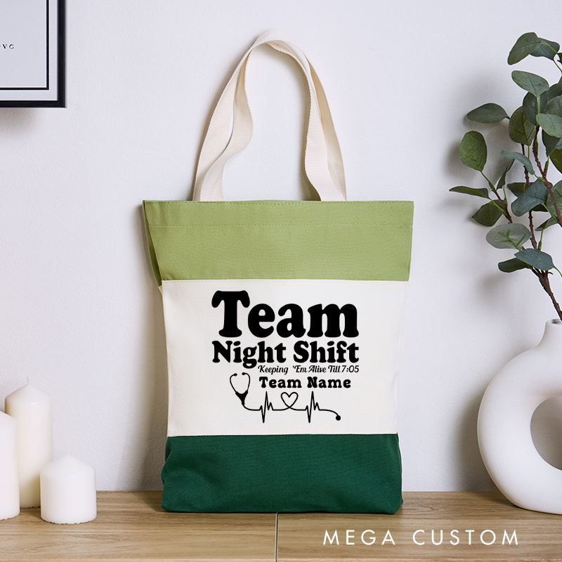 Personalized Nurse Tri Color Canvas Tote Bag Team Night Shift Tote Bag Appreciation Gift for Nurse