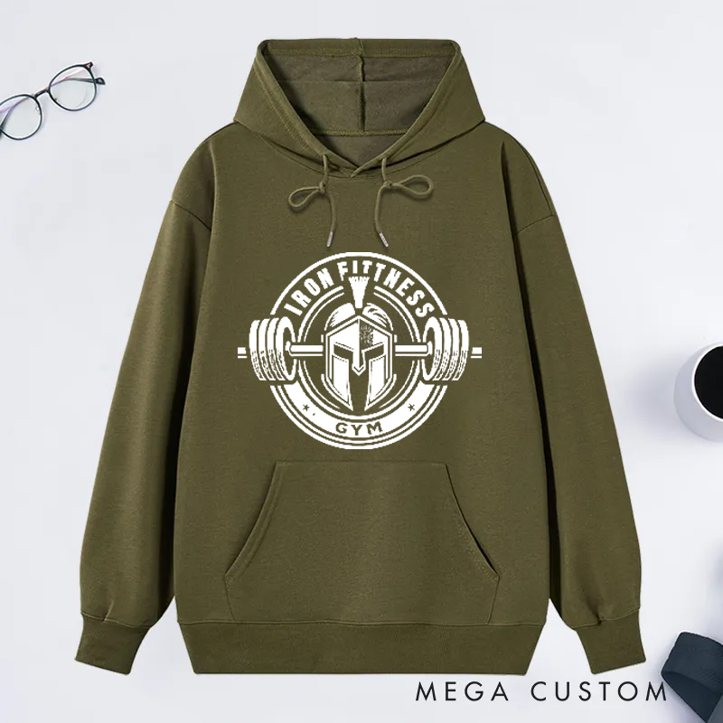 Personalized Gym Classic Hoodies with Warrior and Barbell Graphic for Fitness Enthusiasts Bodybuilders and Gym Lovers
