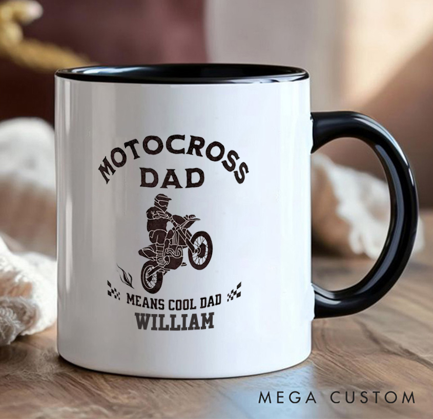 Personalized Motocross Dad Coffee Cup Mug with Cool Dad Dirt Bike for Outdoor Adventures Riding Cycling Biking Enthusiasts