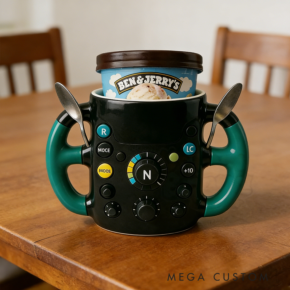 Personalized Racing Steering Wheel Ice Cream Pint Cup Holder Custom Gift for Motorsports Fans Car Lovers