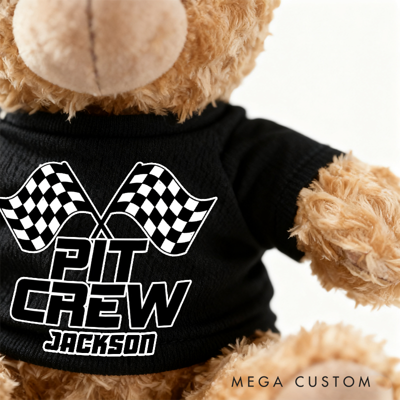 Personalized Pit Crew Brown Bear Plush Toy Custom Racing Vehicle Lover Gift