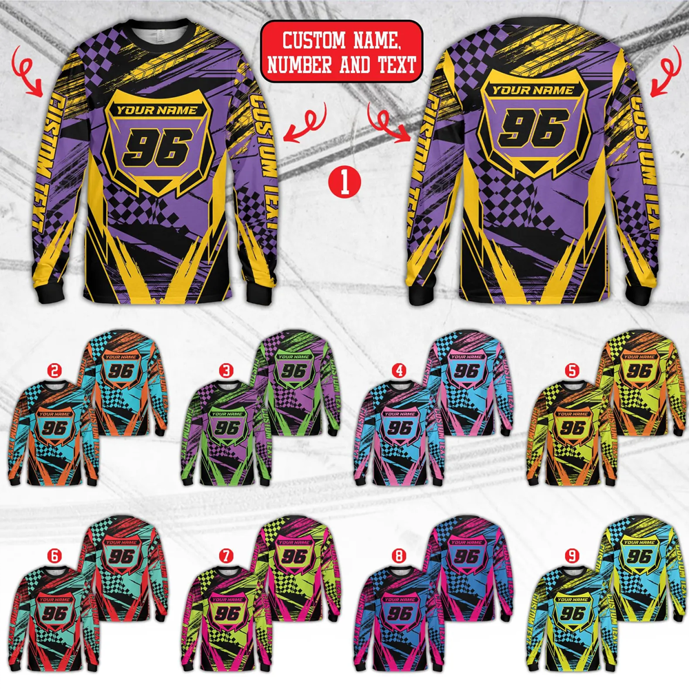 Personalized Motocross Racing Jersey Custom Mesh Knit Off-Road Shirt with Bold Graphics