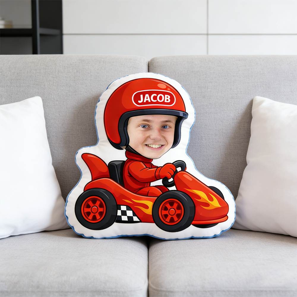 Personalized Kids' Racing Pillow Custom GoKart Cushion Gift for Racer and Racing Enthusiasts