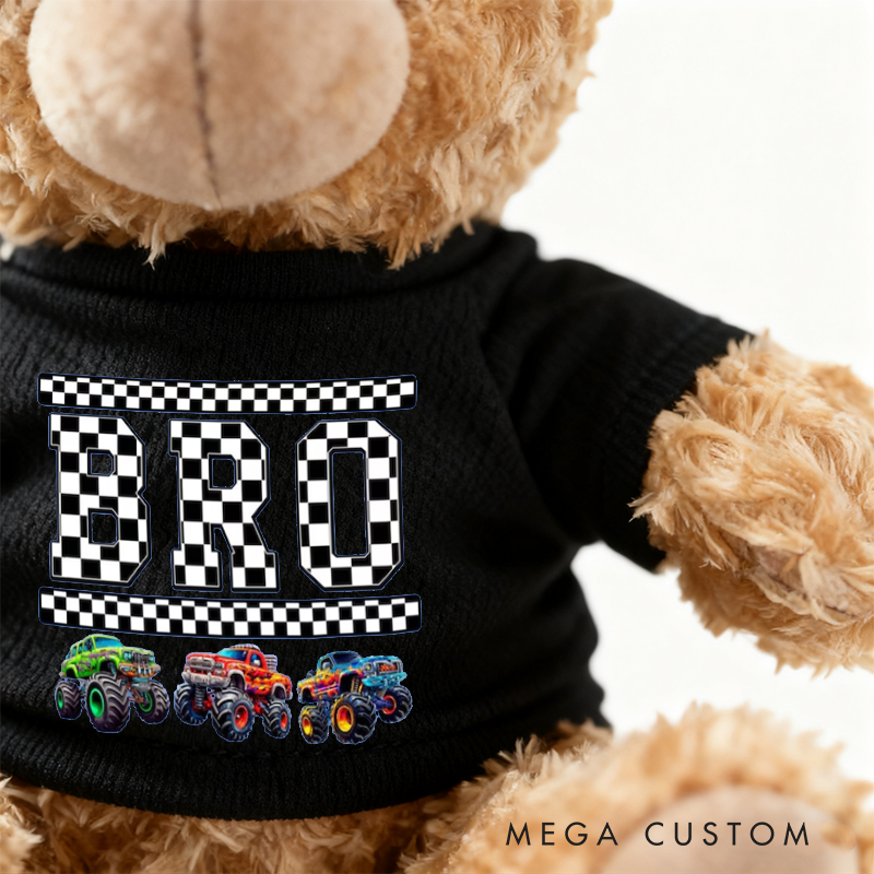 Personalized Monster Truck Brown Bear Plush Toy Custom Racing Gift
