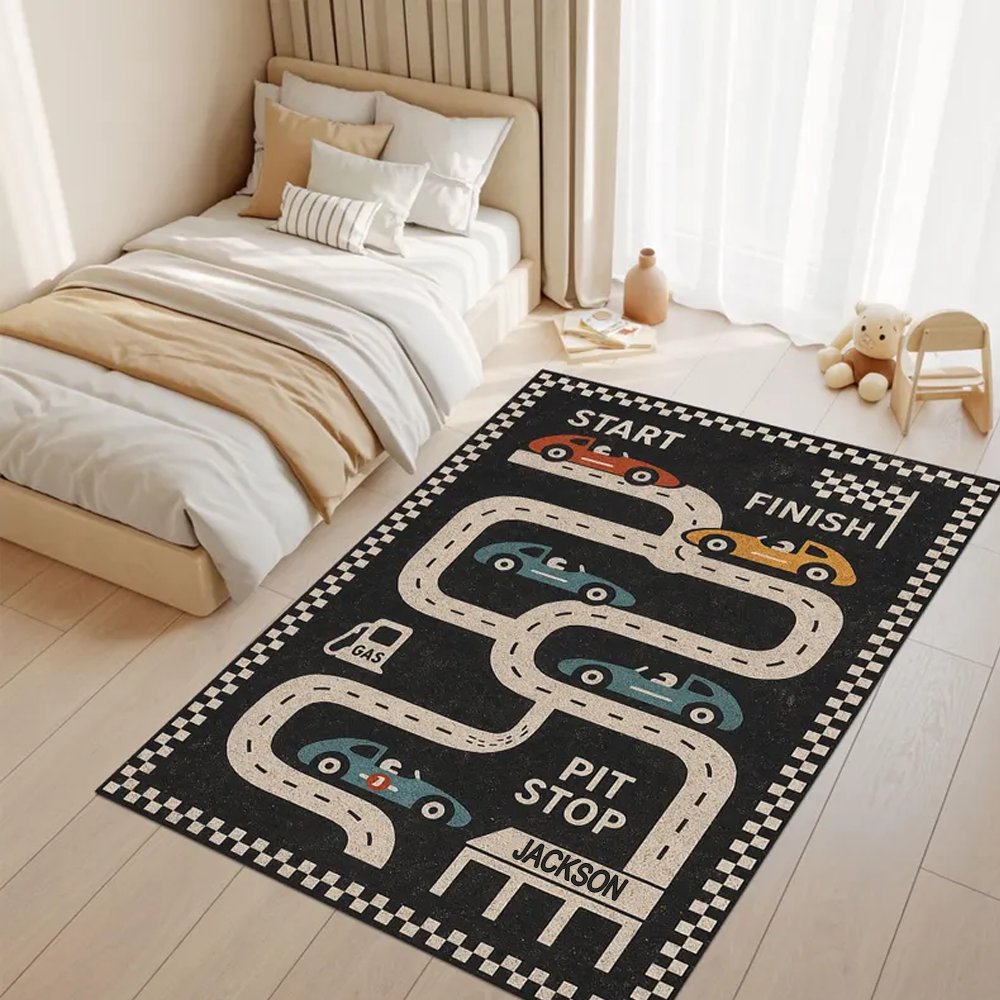 Personalized Racing Themed Plush Rug Soft Play Mat for  Kids Car Enthusiasts