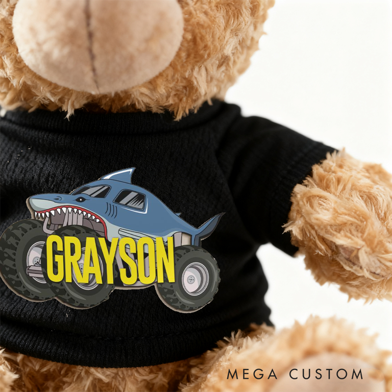 Personalized Monster Truck Brown Bear Plush Toy Custom Shark Design Gift