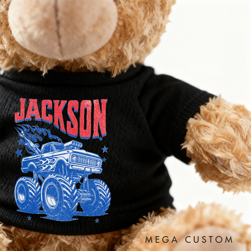 Personalized Monster Truck Brown Bear Plush Toy Custom Name Gift