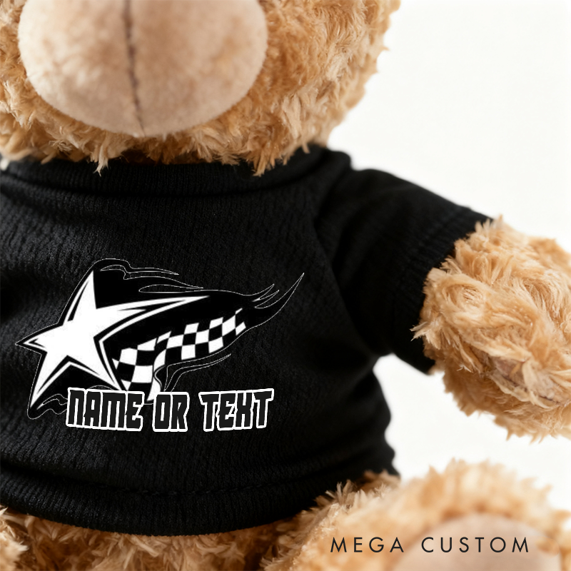 Personalized Racing Star Brown Bear Plush Toy Custom Name or Text Gift