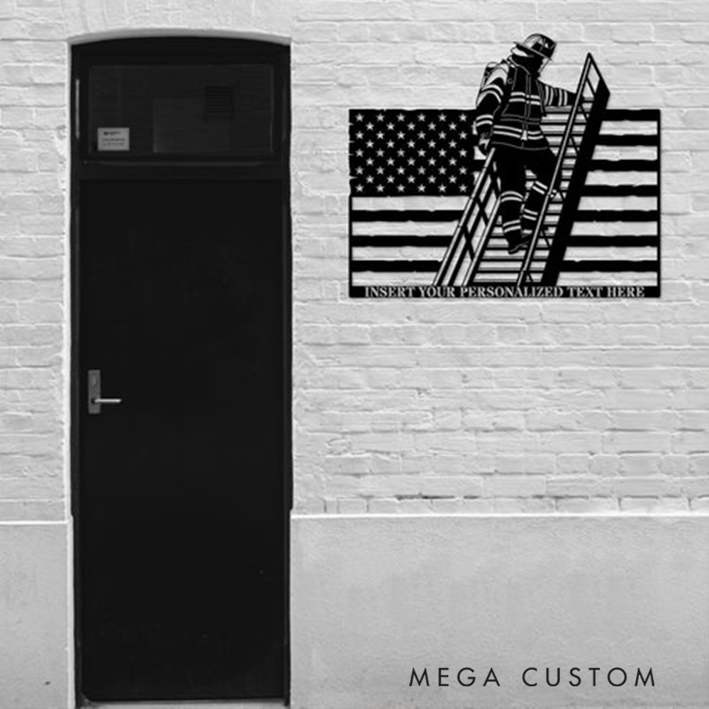 Personalized Firefighter Wall Art Gift Custom Metal Flag Design Gift
