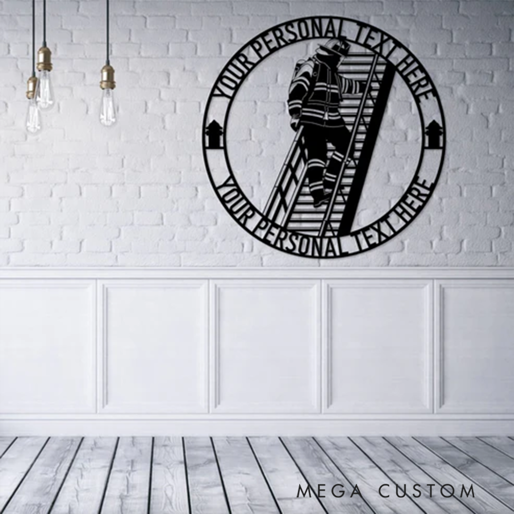 Personalized Firefighter Wall Art Gift Custom Round Metal Design