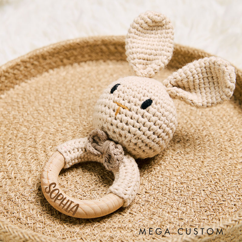 Personalized Bold Baby Name Engraved Natural Wooden Rattle for Babies Simple and Charming Baby Wooden Rattle Baby Shower Gift