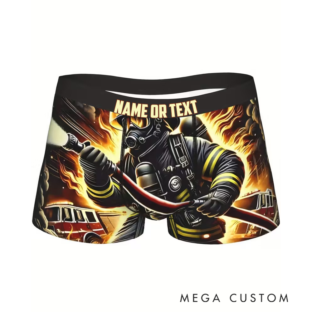Personalized Firefighter Men's Boxer Briefs Custom Name and Heroic Design Firefighter Gift