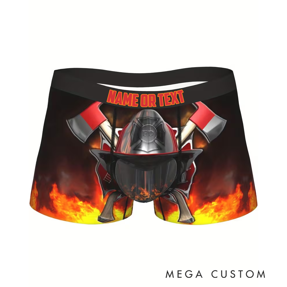 Personalized Firefighter Men's Boxer Briefs Custom Name and Flame Design Firefighter Gift
