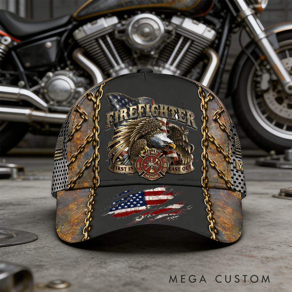 Personalized Firefighter Full Print Cap First In Last Out Design Design Firefighter Gifts