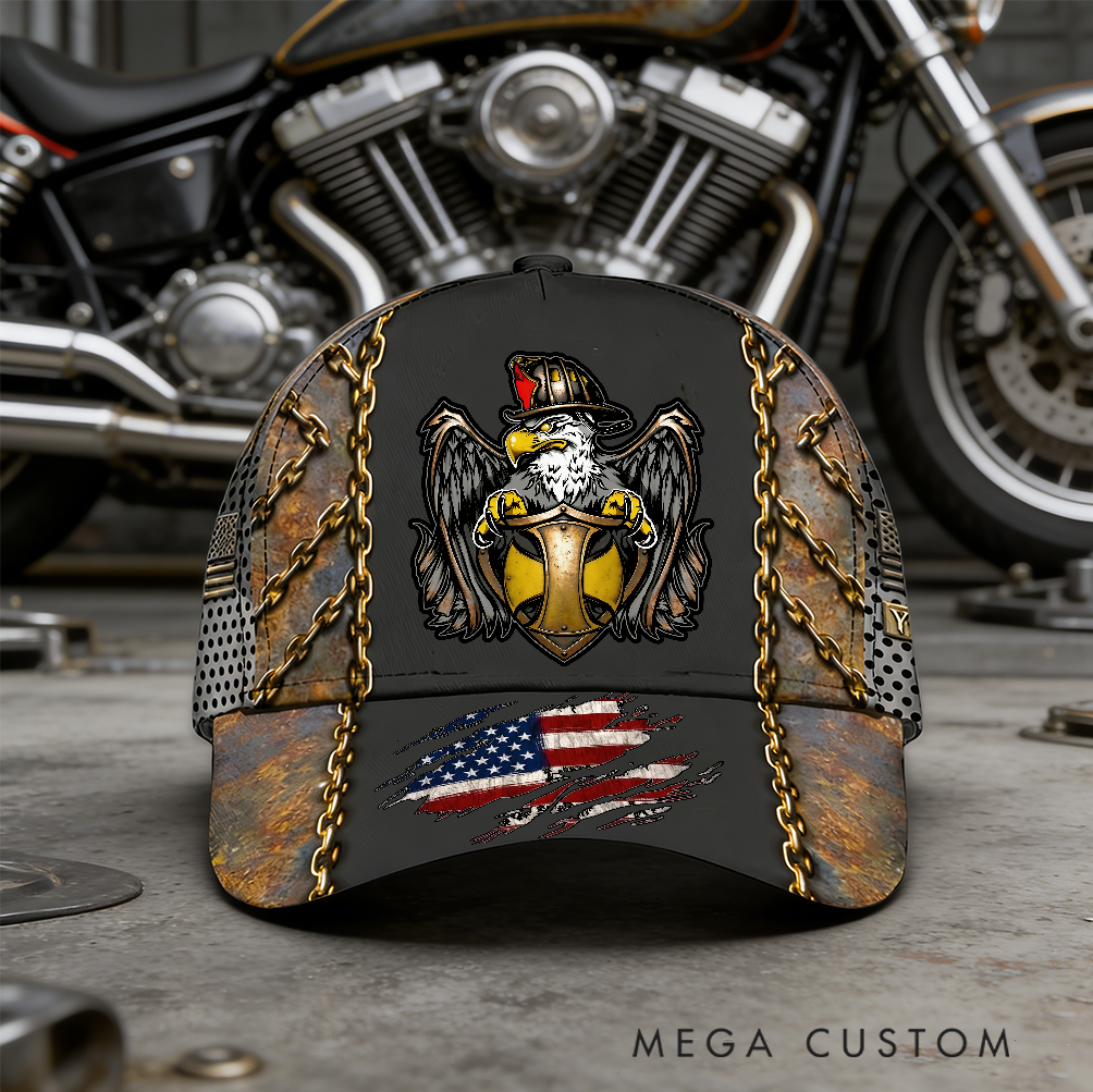 Personalized Firefighter Full Print Cap Eagle and Shield Design Firefighter Gifts
