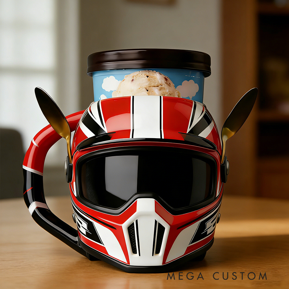 Personalized Motorcycle Helmet Ice Cream Holder Unique Pint Cup for Car Lovers and Ice Cream Fans