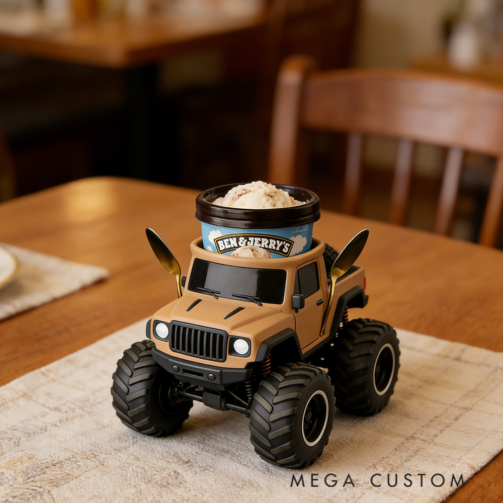 Personalized Monster Truck Ice Cream Holder Fun and Creative Pint Cup Design Car Lovers and Ice Cream Fans