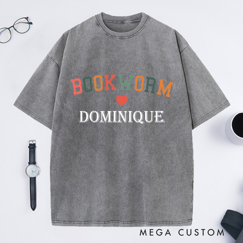 Personalized Bookworm Washed T-Shirts with Name, Bookish Shirt Book Lover Shirt Librarian Tee Gift Book Lovers Gift