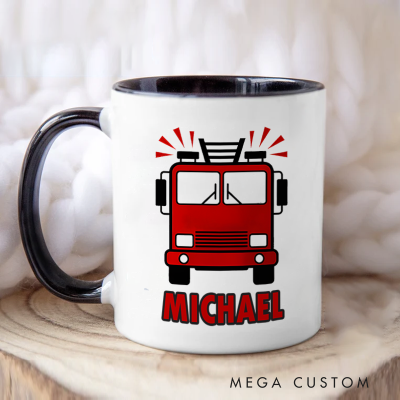Personalized Firefighter Mugs Front-Facing Fire Truck Design Coffee Mug Gift