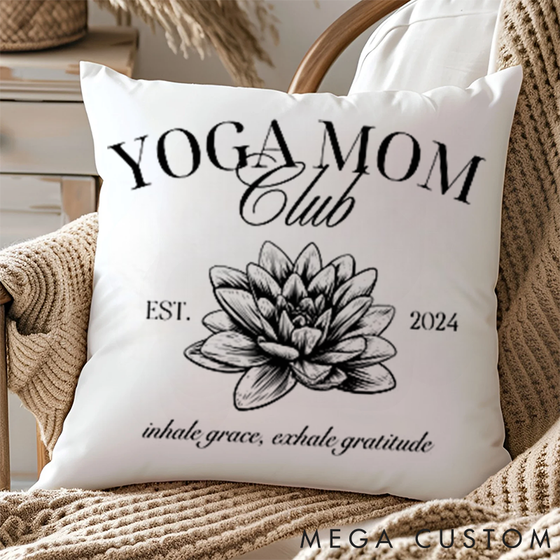 Personalized Yoga Mom Club Pillows Lotus Illustration Pillows Yoga Pillows Gift Idea for Yoga Lover