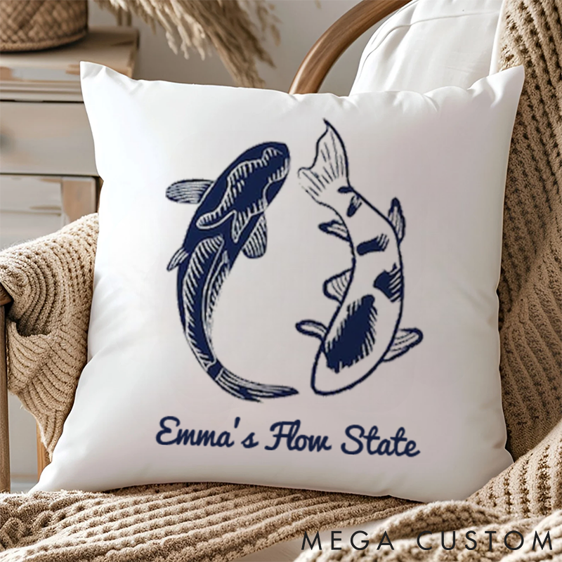 Personalized Flow State Pillows with Yin-Yang Fish Custom Name Yoga Pillows Gift Idea for Yoga Lover
