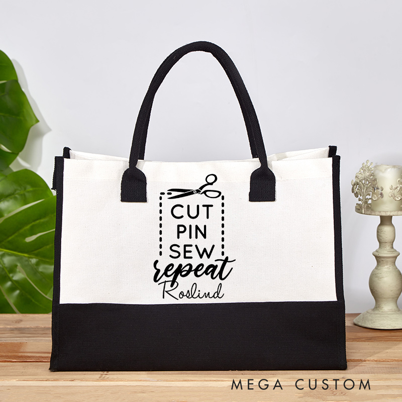 Personalized Cut Pin Sew Repeat Tote Bag Funny Sew Bag Sewciopath Bag Sewing Lover Bag Quilter Gift