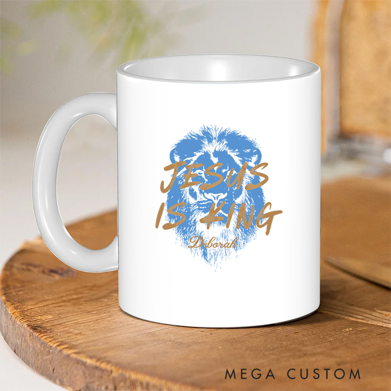 Personalized Jesus Is King Bible Verse Ceramic Mug with Name Christmas Gift for Christians Baptism and Birthday Gift for Christians