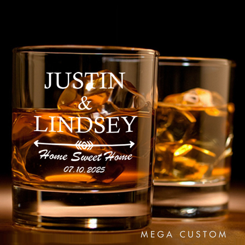 Personalized Home Sweet Home Whiskey Glass Wedding Housewarming Whiskey Tumbler First Home Bourbon Glasses Moving House Gift His and Hers Homeowner