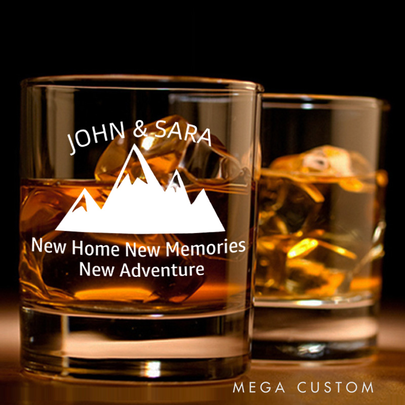 Personalized Whiskey Glass with New Home New Memories New Adventure Engraved Wedding Housewarming His and Hers Wine Glass Tumbler Moving House Gift